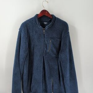 Vintage 90's Chaps Zipped Pockets Sherpa Fleece Full Zip Jacket Navy Blue XL